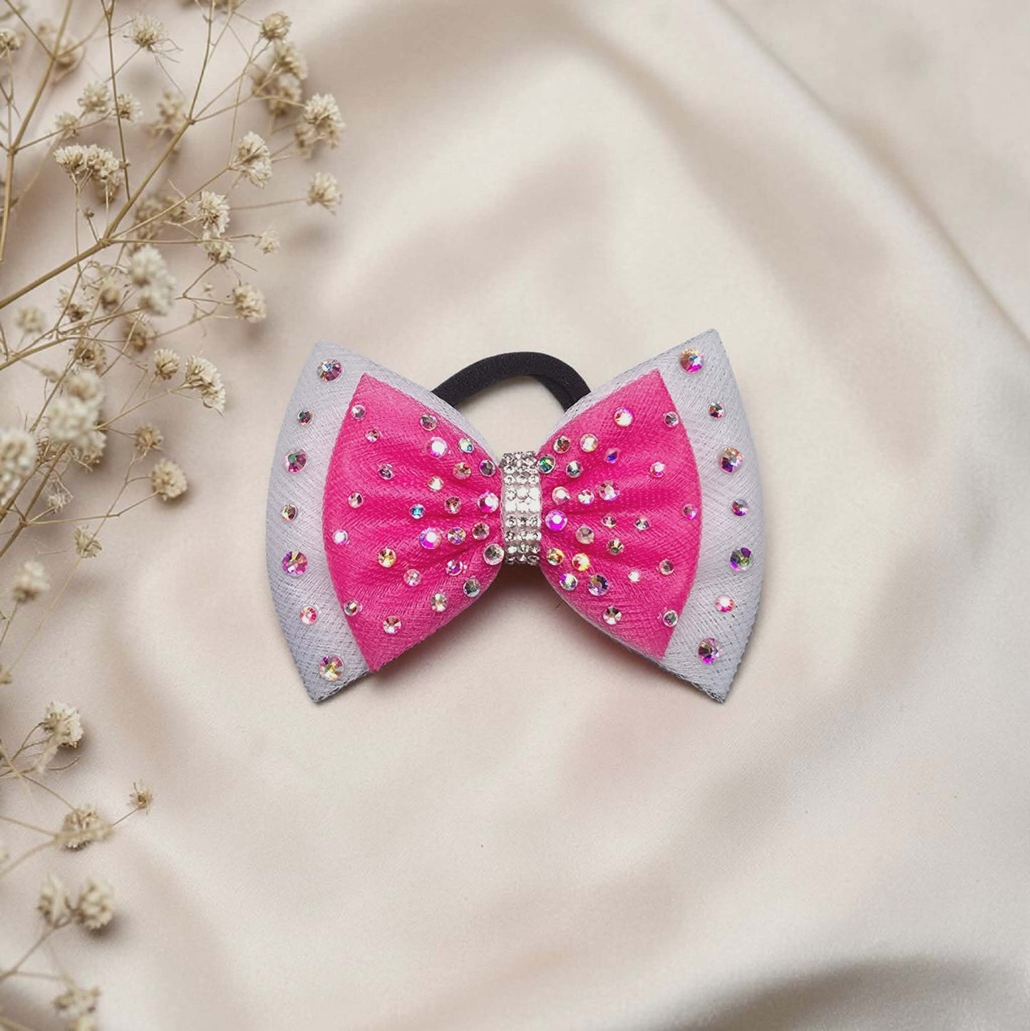 White and Hot Pink Sparkle Bow