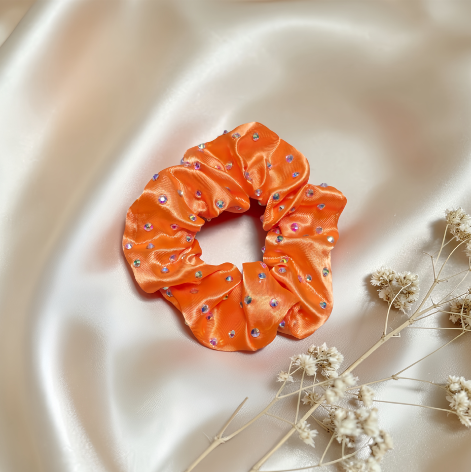 Bright Orange Satin Scrunchie