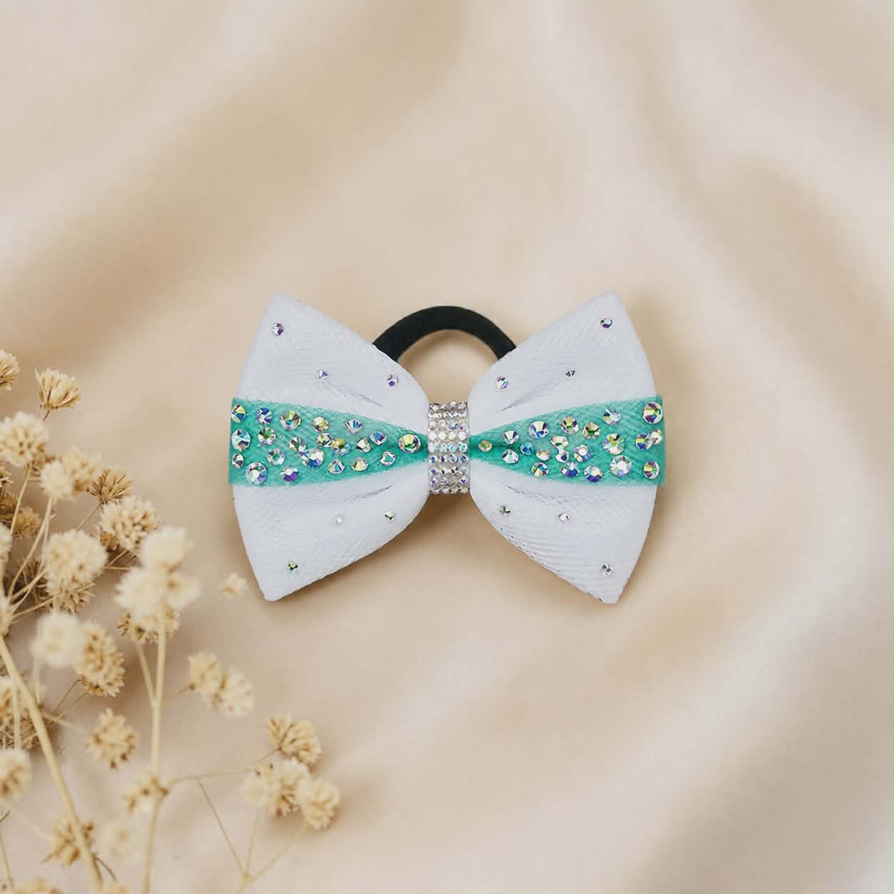 White and Green Sparkle Bow