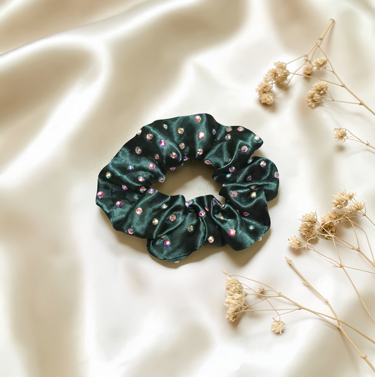 Dark Green Satin Scrunchie