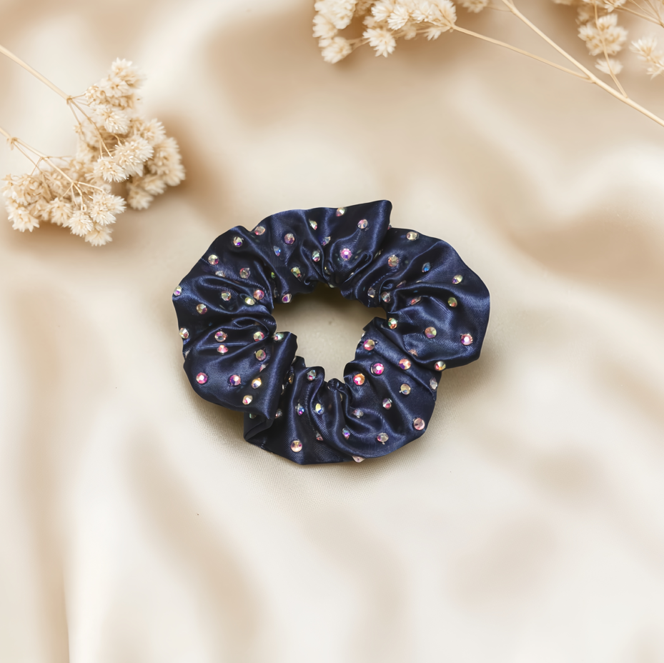Navy Satin Scrunchie