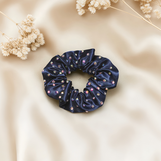 Navy Satin Scrunchie