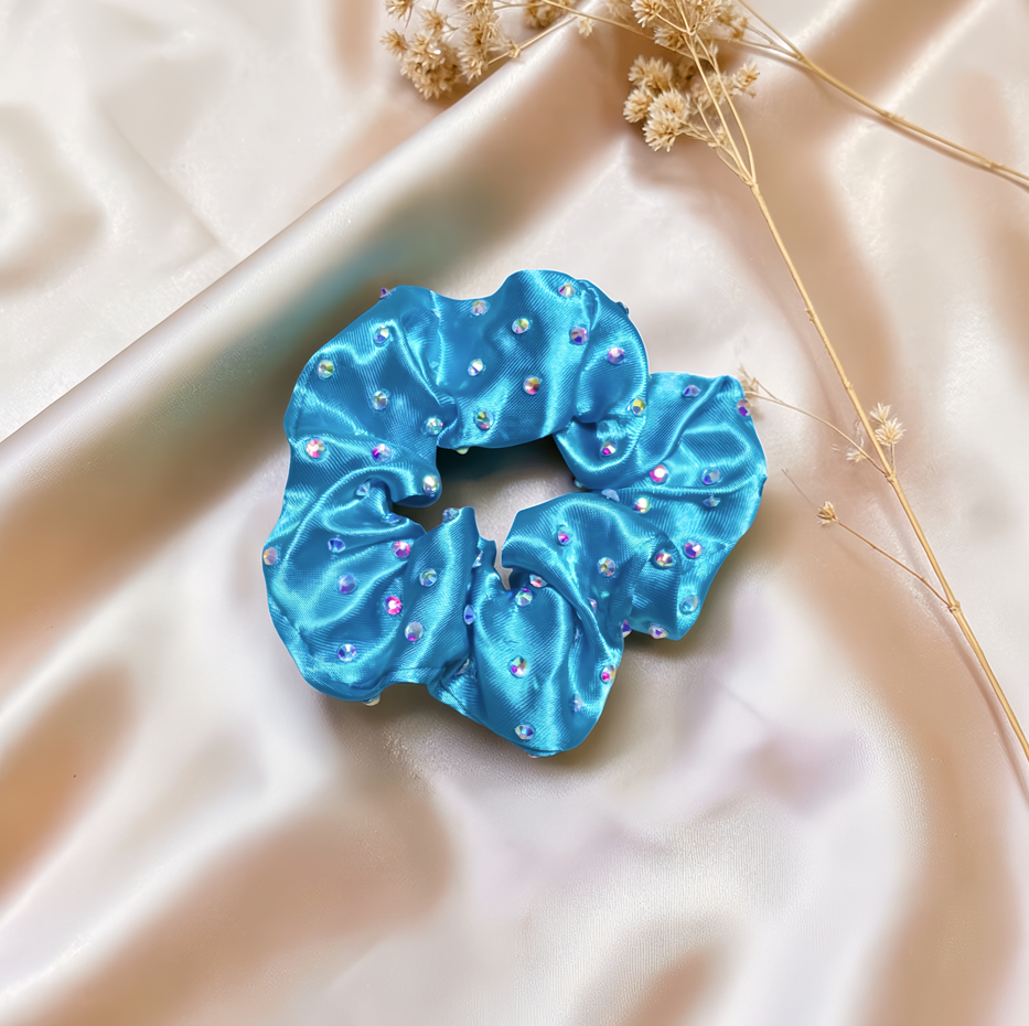 Blue Atoll Satin Scrunchie