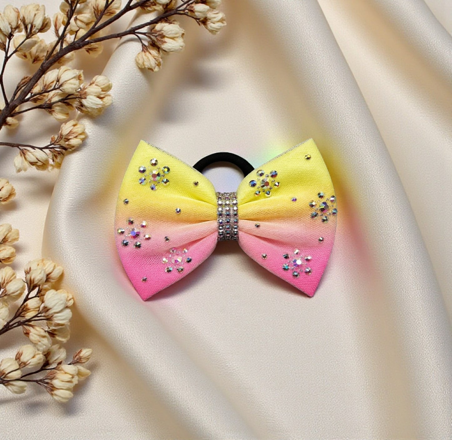Yellow and Pink Floral Bow
