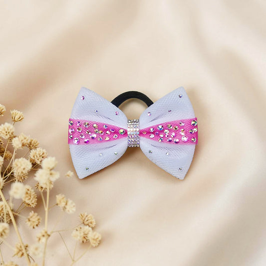 White with Pink Stripe Bow