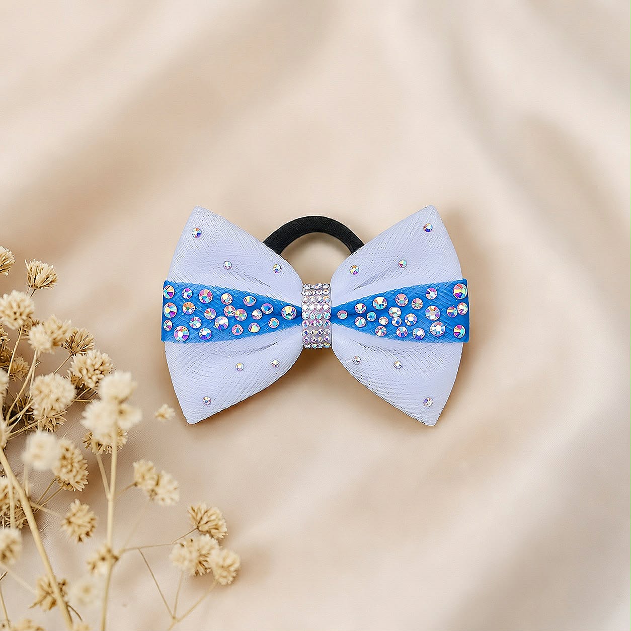 White with Blue Sparkle Bow